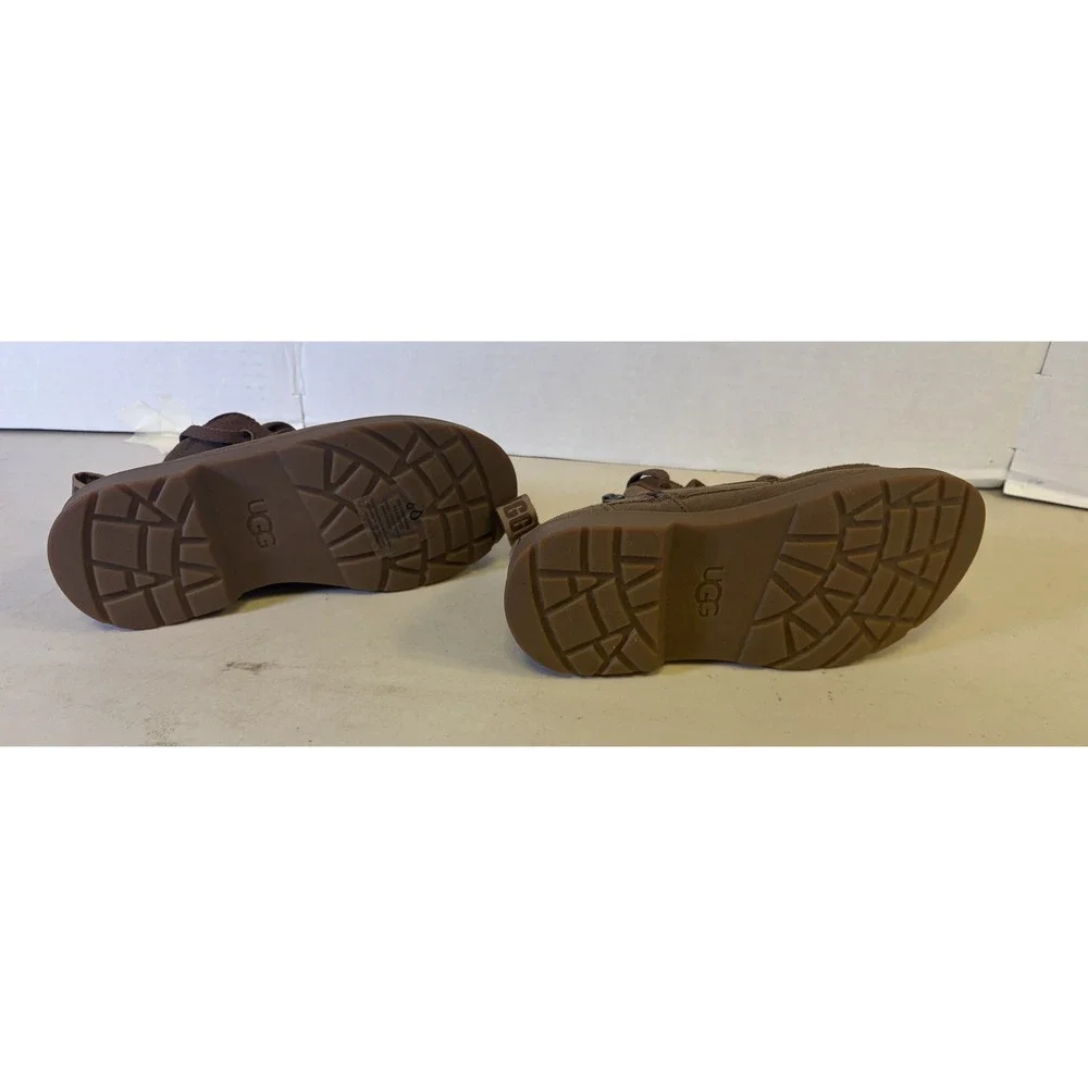 UGG Kids Brown Suede Moc Toe Side Zip Lace Up Ankle Boots G05RVCSQWN Size 2